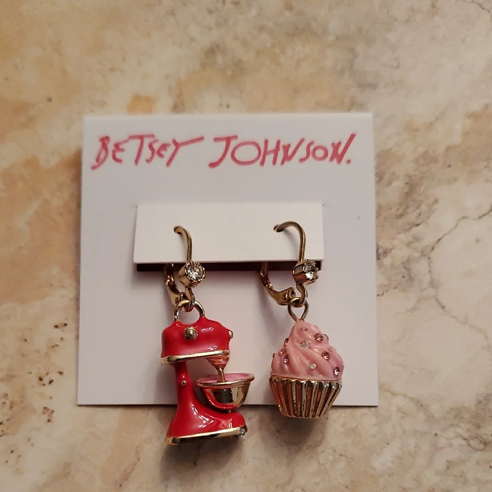 Betsey Johnson Red Mixer and Pink Cupcake Earrings